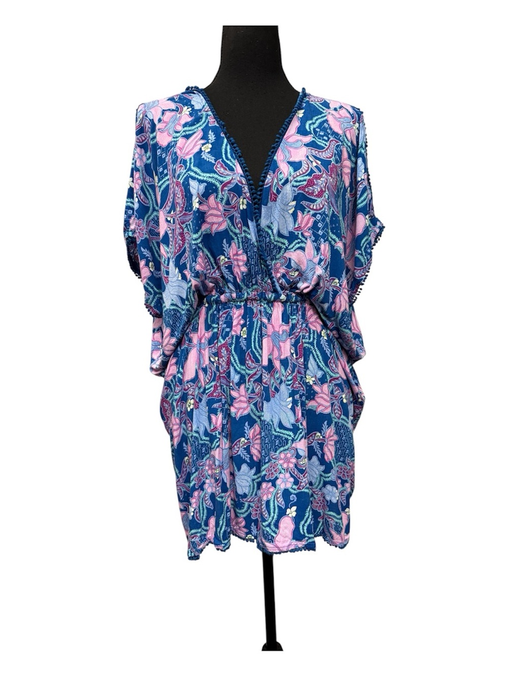 Victoria's Secret Blue Pink Floral Cover-Up Romper Tassel XS Boho Beach - Picture 2 of 14